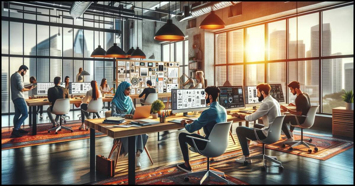 This image, depicting a vibrant and dynamic design studio workspace with a diverse team, is now available. By Samareh Ghaem Maghami, Cademix Magazine.