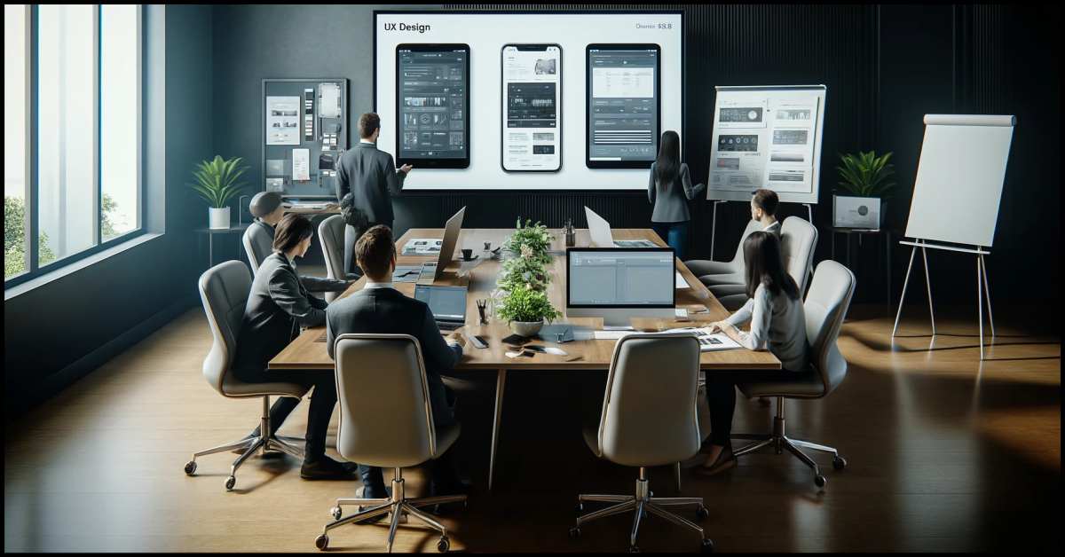 This image showcasing a modern and collaborative workplace focused on mobile app improvement. By Samareh Ghaem Maghami, Cademix Magazine.