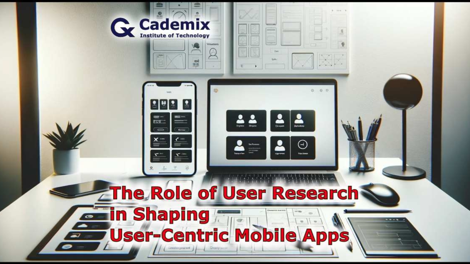 This image depicting a contemporary UX design workspace tailored to usability testing for mobile apps. Samareh Ghaem Maghami, Cademix Magazine.