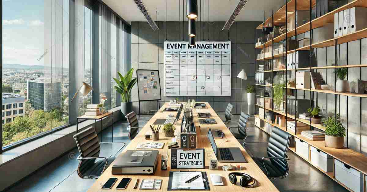 In this image of a functional, modern office in Central Europe, designed for event management with a focus on effective communication strategies. The workspace reflects a professional and efficient environment, complete with natural light and European design elements.