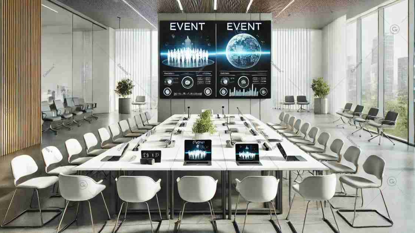 This is a realistic and minimalistic image designed to represent modern event management.