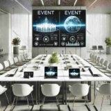 This is a realistic and minimalistic image designed to represent modern event management.