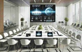 This is a realistic and minimalistic image designed to represent modern event management.