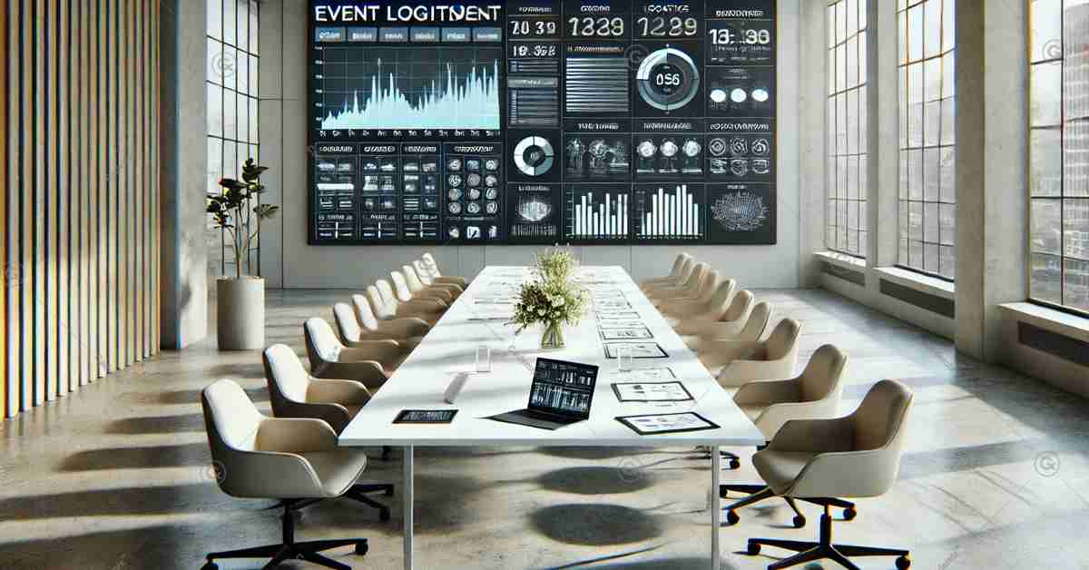 This full HD horizontal image, featuring elements related to event logistics planning. The scene is designed to capture the professional and organized nature of modern event management.