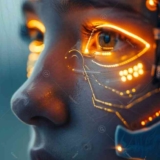 In this image, a woman's face can be seen with a robot on part of her face, which shows the close and inseparable connection between humans and technology, especially in artificial intelligence. In this article, the topic of job interview is discussed.