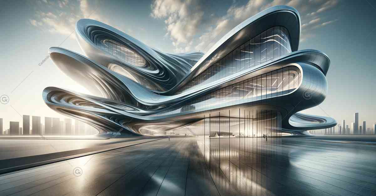 There is an image of "Zaha Hadid Architects: Innovation in Form and Function," showcasing an innovative, futuristic building design characteristic of Zaha Hadid's work. This image captures the dynamic and fluid forms that are synonymous with her architectural style.
