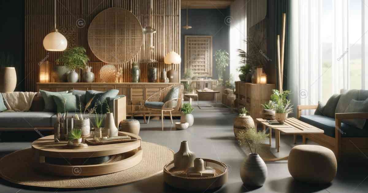There is a featured image for the section of your article on "Material Selection: Combining Aesthetics with Sustainability," depicting an elegantly designed interior space that emphasizes the use of sustainable materials like bamboo, reclaimed wood, and recycled glass.