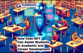 The illustrative image is, depicting how Chat-GPT, powered by GPT-4o, supports students in their academic and career development in diverse settings like libraries, classrooms, and career planning sessions.