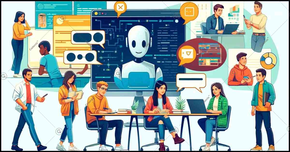 This image show a collaboration between Students and AI that can help them their career development.