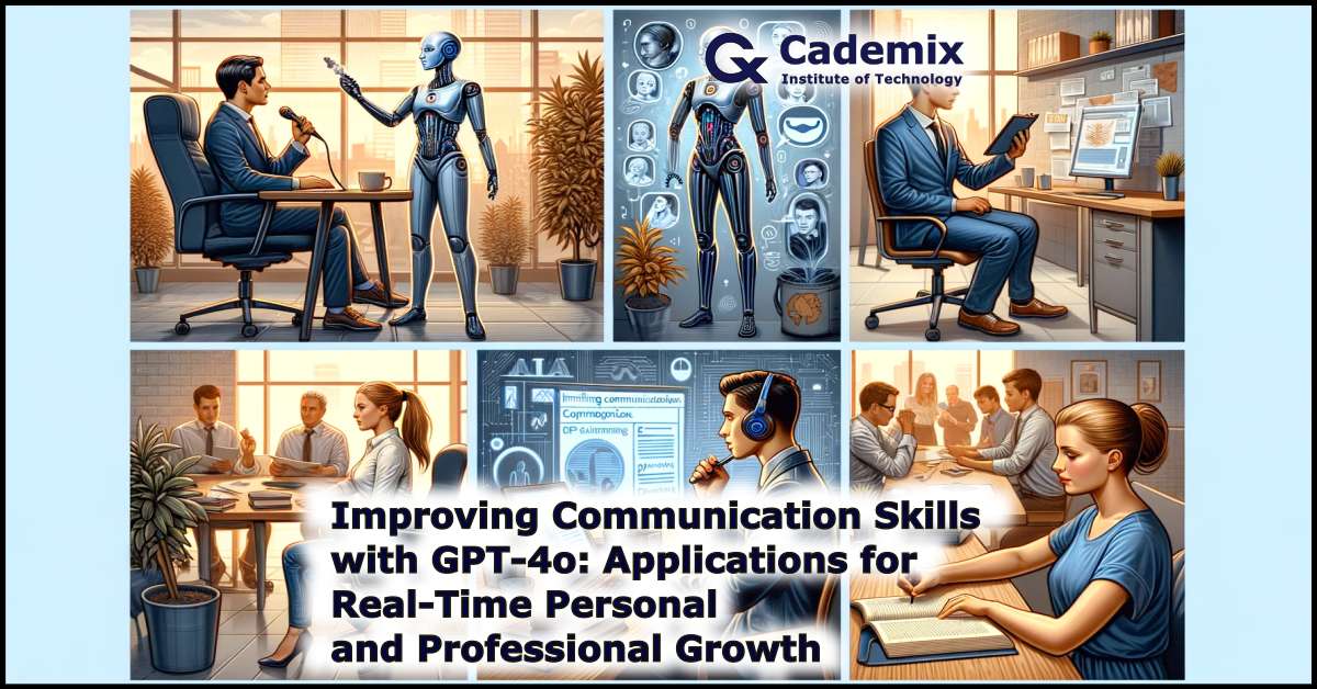 The image illustrating the use of GPT-4o to improve communication skills for personal and professional growth is now ready. It features a diverse group of people engaging with AI technology in various settings.